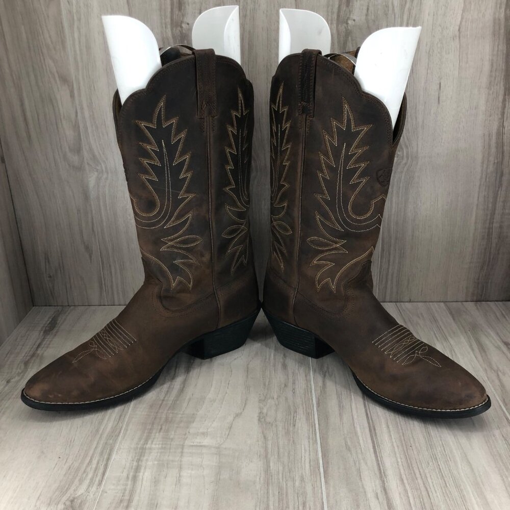 Ariat Boots Womens 9.5B Heritage Brown Leather Pull On Cowboy Western - Picture 6 of 10
